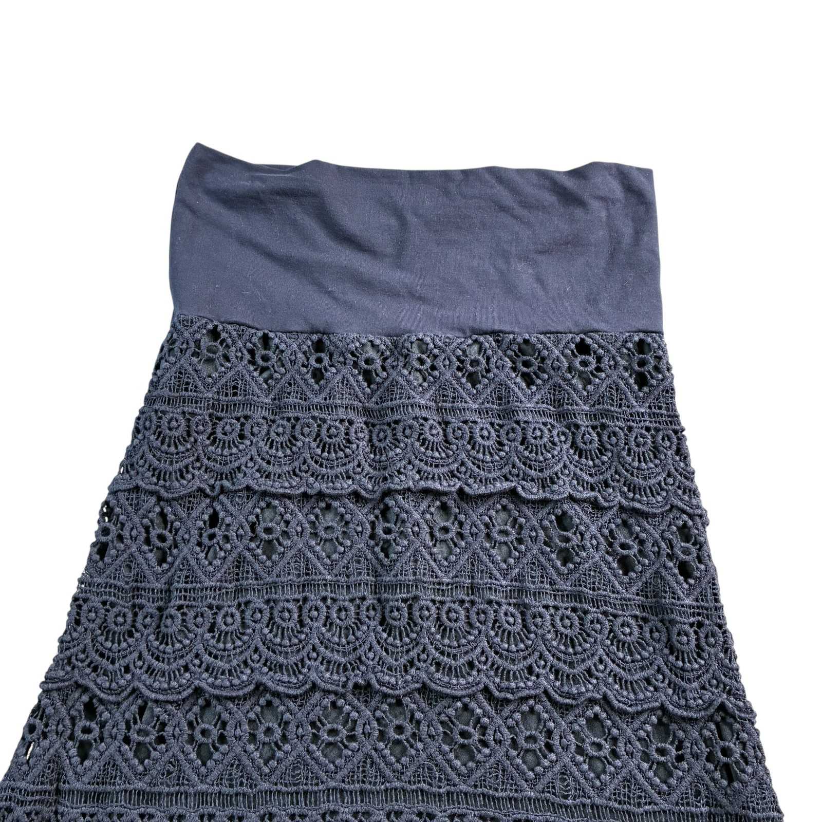 Solitaire Womens Mini Skirt Navy Blue Sz Sm Crochet Lace Lined Elastic Waistband