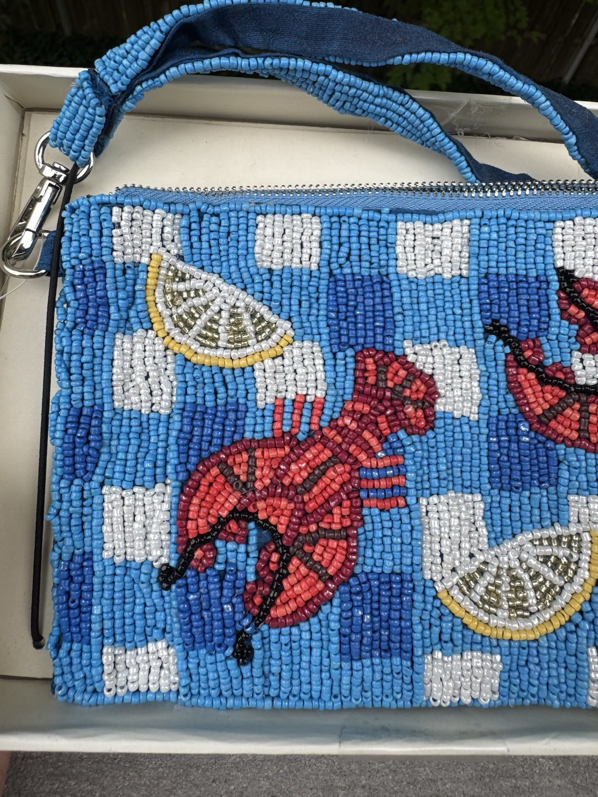 Sol And Mer Lobster Beaded Wristlet Clutch Purse w/Lemon Keyring Charm 2PC India