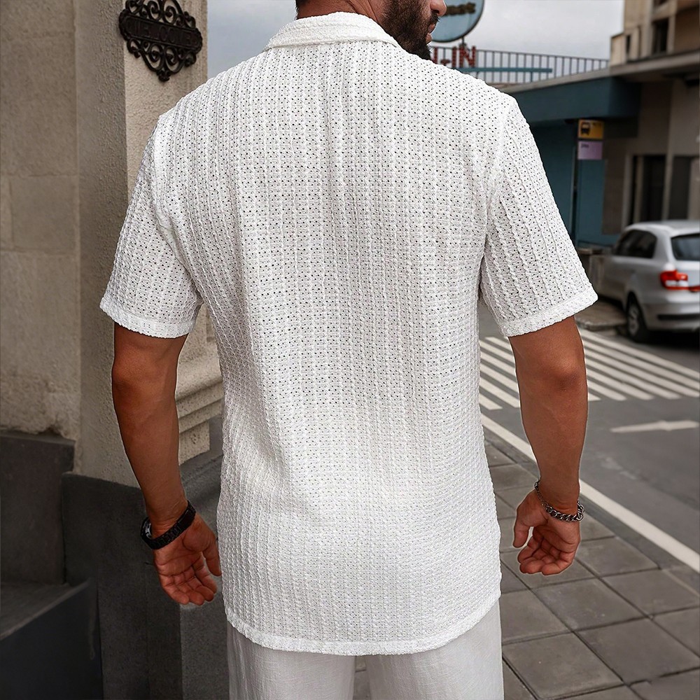 Mens Solid Turn Down Collar Short Sleeve Shirts Tops Summer Beach Holiday Blouse