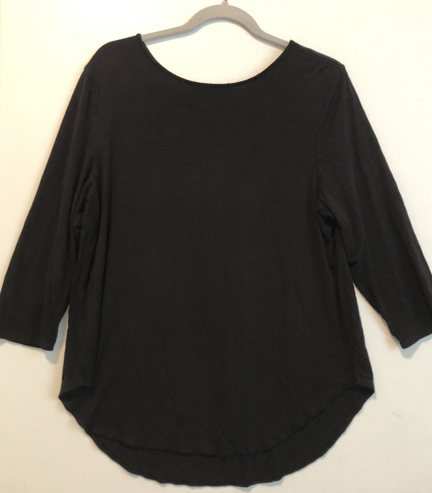 Grace Shirt Women’s L Black Round Neck 3/4 Sleeve Pullover Blouse