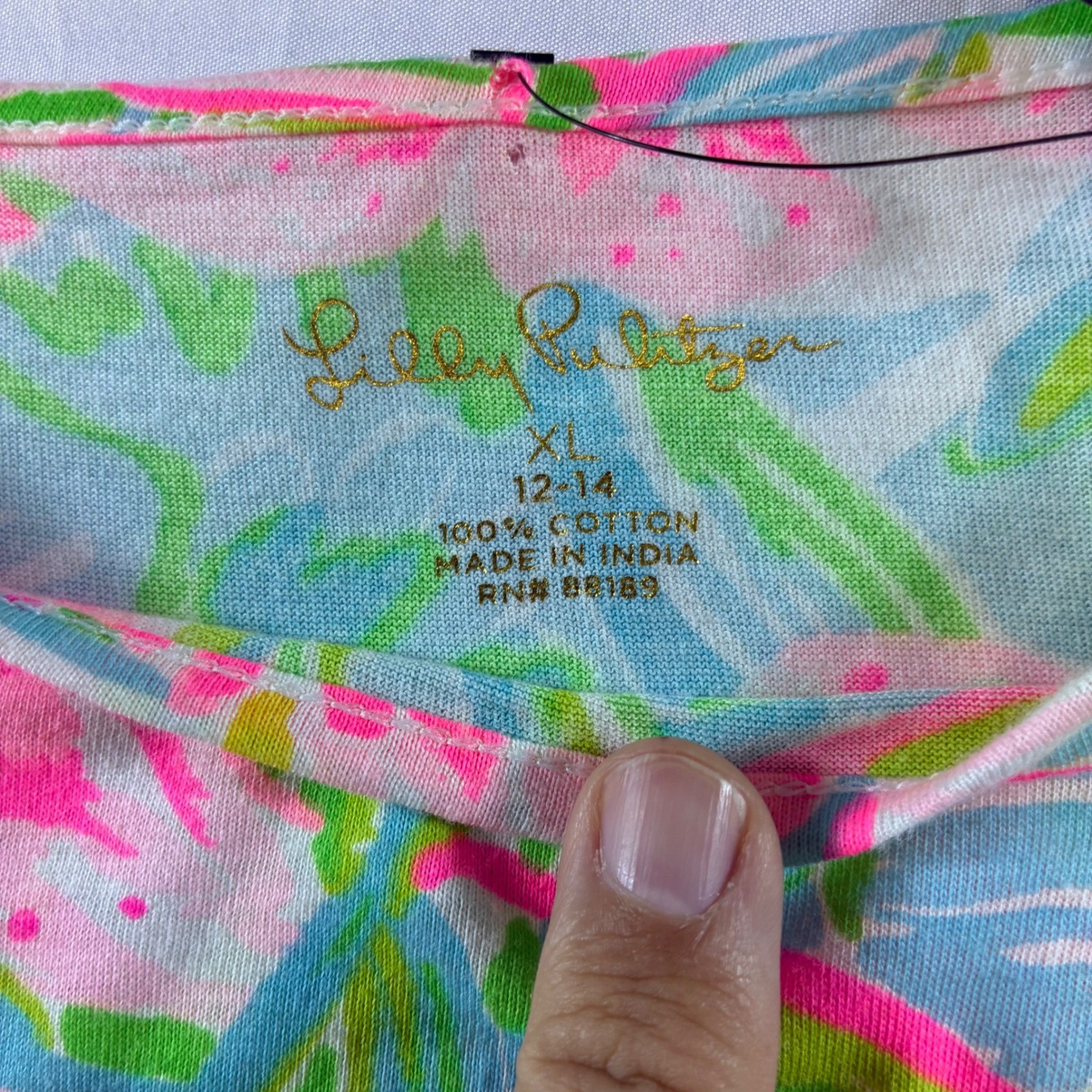 Lilly Pulitzer Womens XL Pink Blue Tropical Floral Cotton 3/4 Sleeve Shift Dress