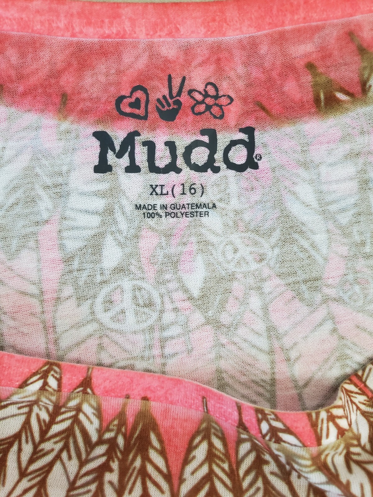 Mudd Women’s T-Shirt Blouse Top Sleeveless Hippie peace Multi color Sz XL16 NWOT