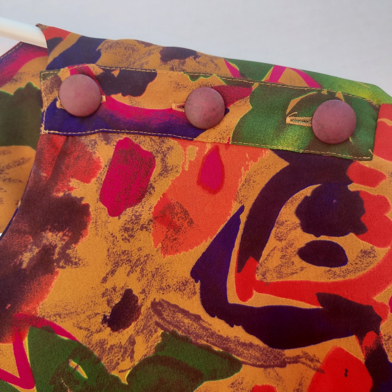 Vintage 80’s Nicola Vivid Autumn Abstract Floral Blouse Shoulder Pads Buttons