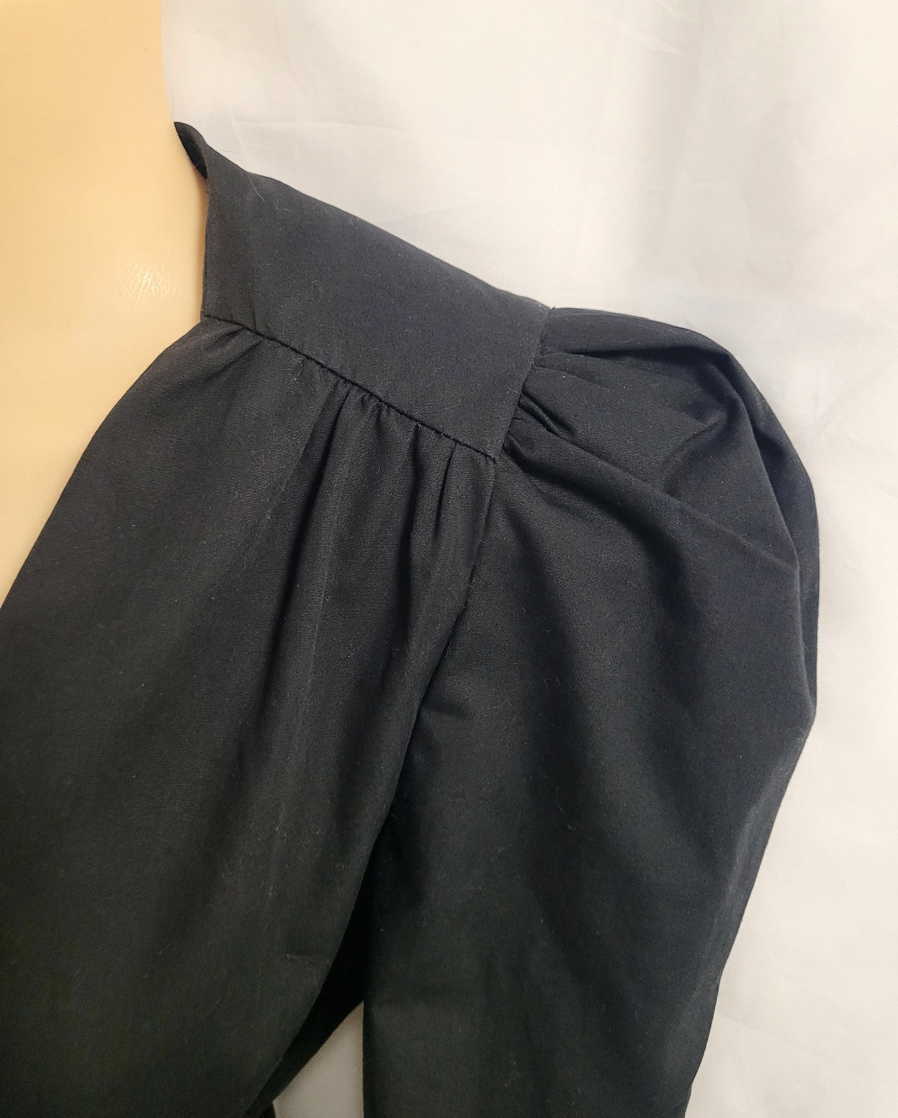Zara Women Black Poplin Blouse Long Puff Sleeve Bow Waist Detail Size EUR XS New