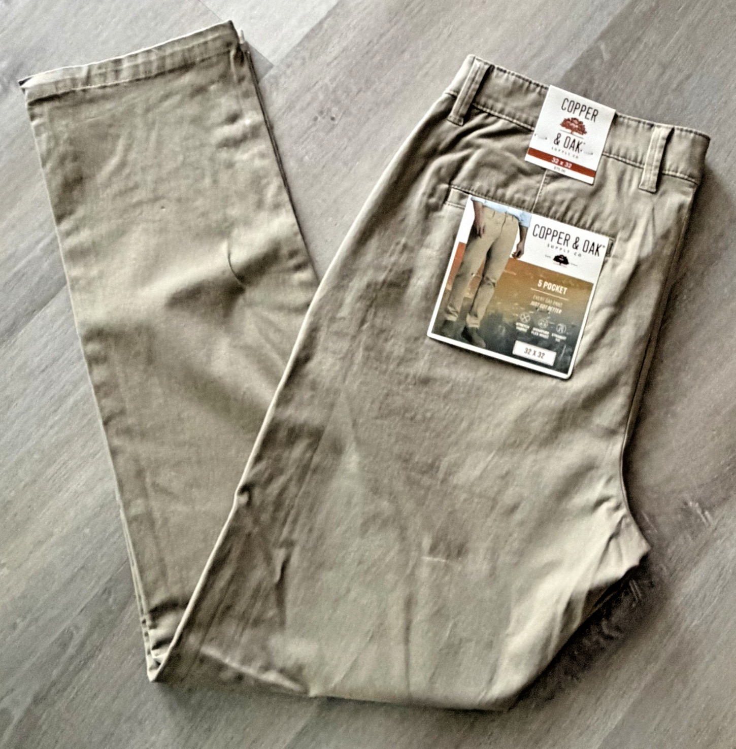 Copper & Oak NWT Mens 32×32 Pants 5 Pocket Every Day Pant Birch Khaki K5S817 NWT