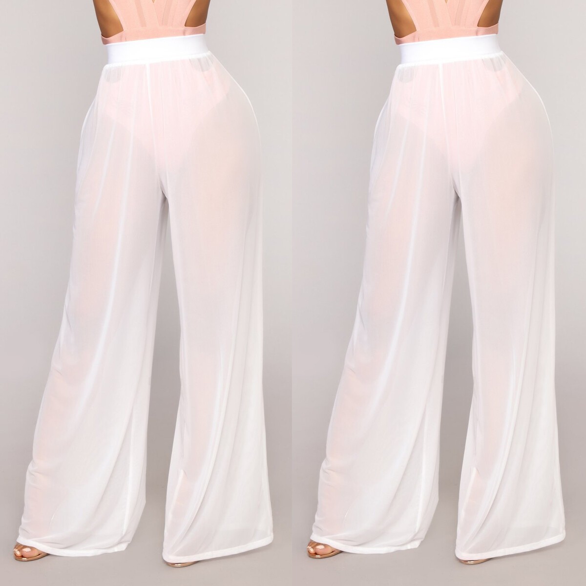 Female Beach Mesh Sheer Bikini Cover Up Swimwear Wide Leg Long Pants Trousers