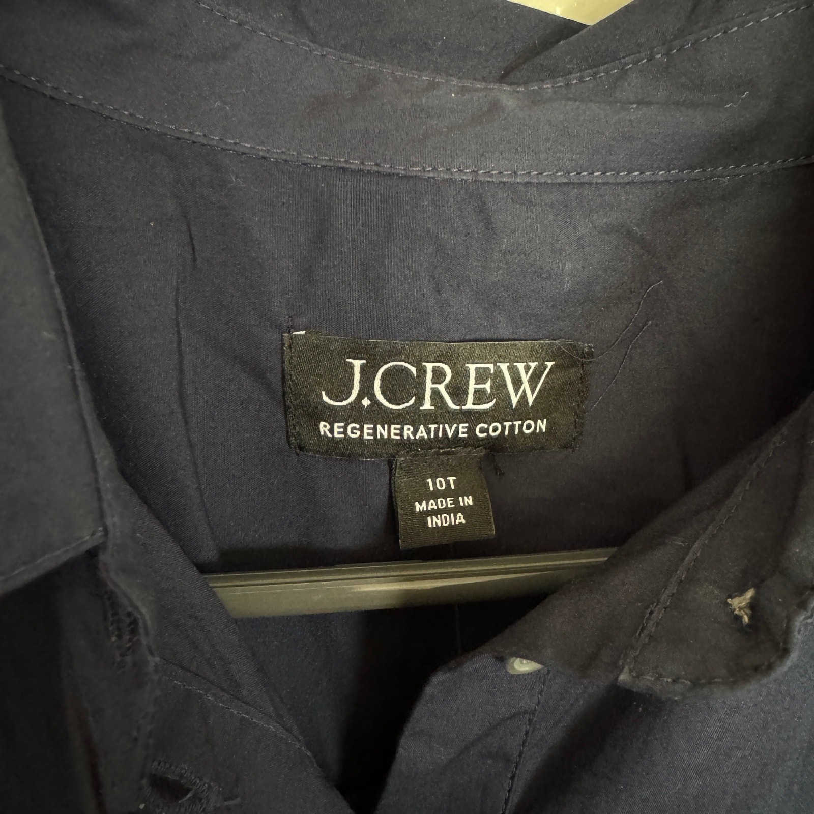 J.Crew Elena Mini Shirt Dress WMNS 10 Tall Navy Blue Cotton Poplin Smocked Waist