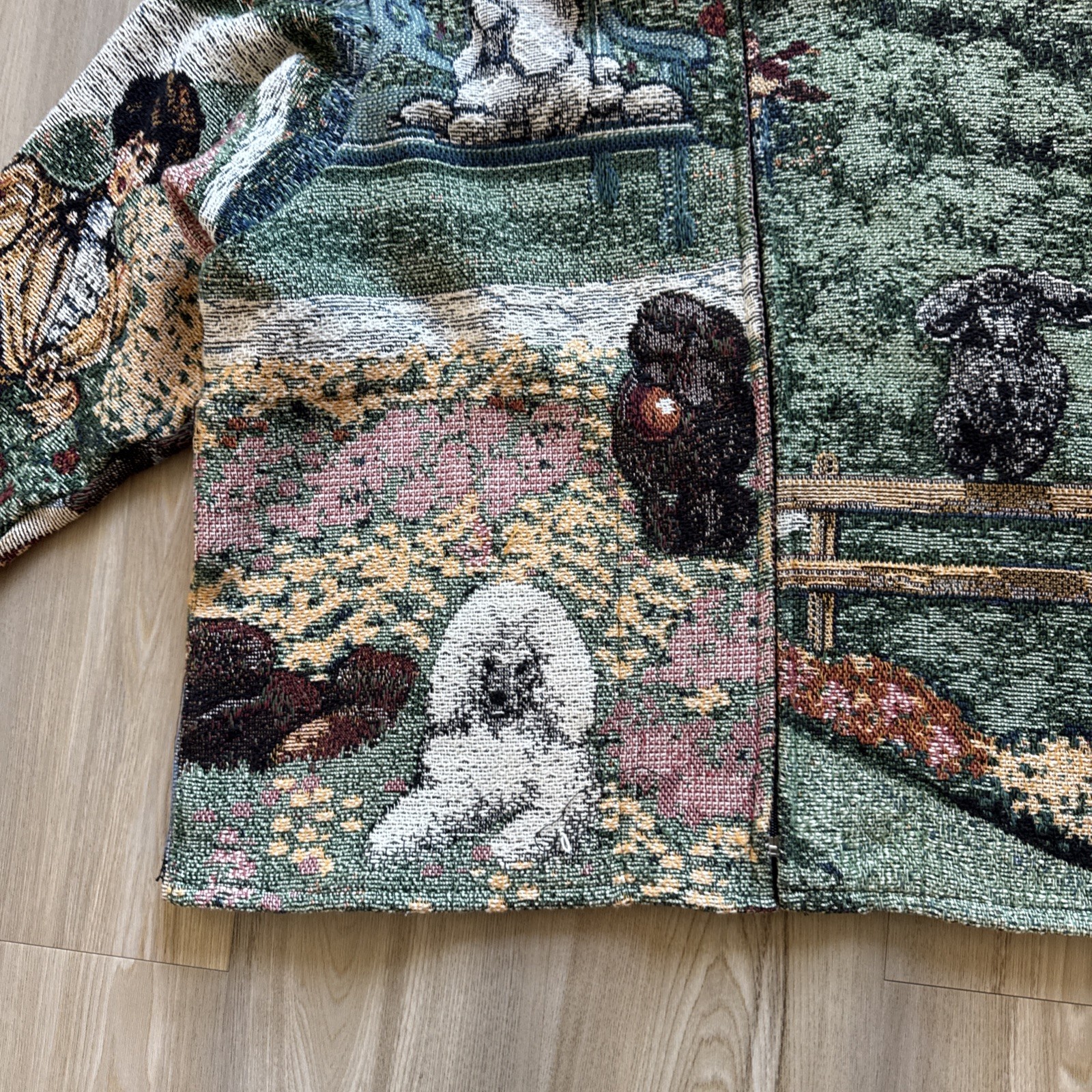 Vintage All Over Print Dog & Garden Stitched Cotton Bomber Jacket Men’s Medium