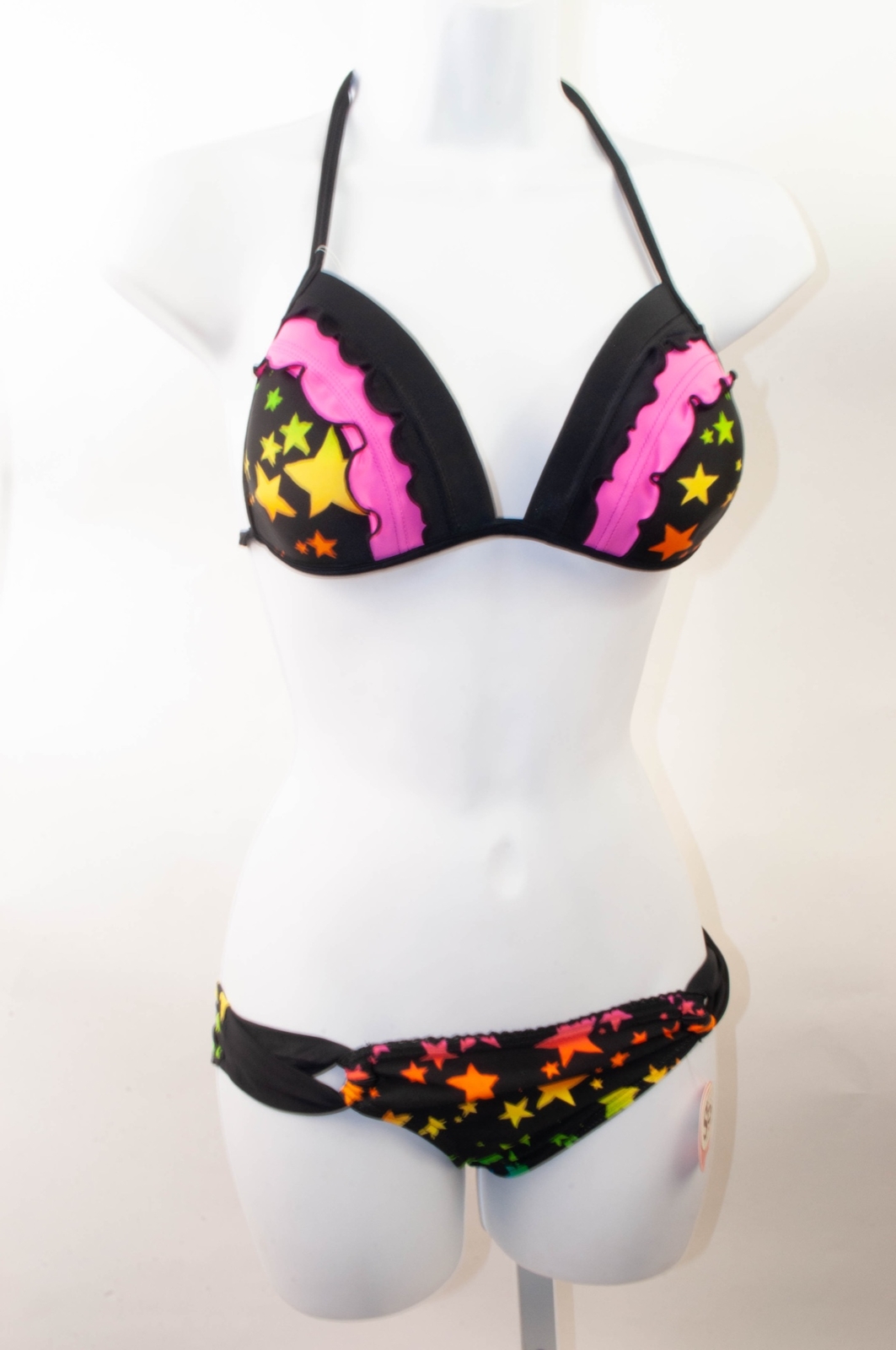 SO Ladies Black Multi Color Stars Bikini Halter Top or Bottom Swimwear $28