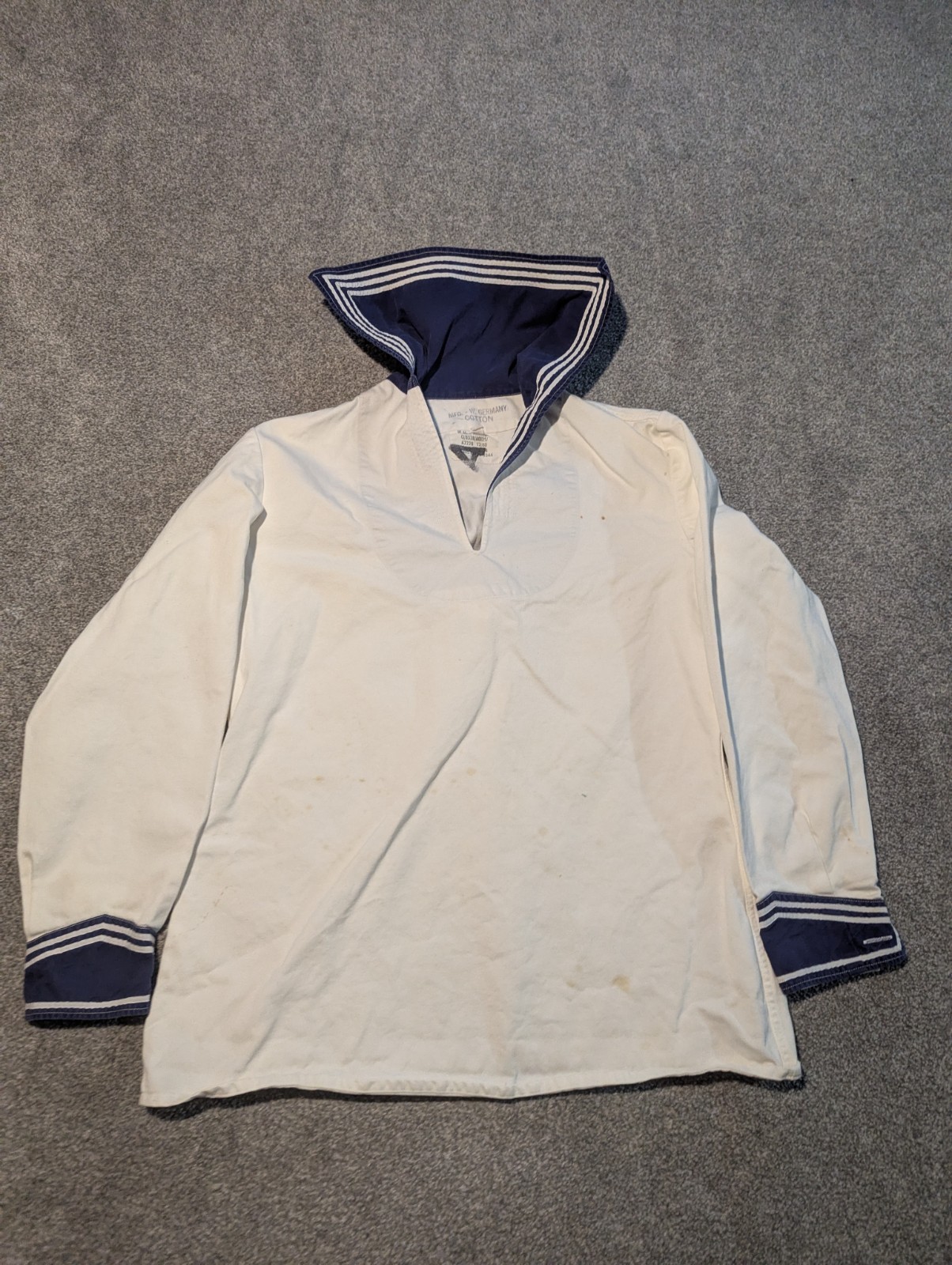 West Germany Navy Shirt Mens 28 White Military Sailor Vintage Pullover Striped