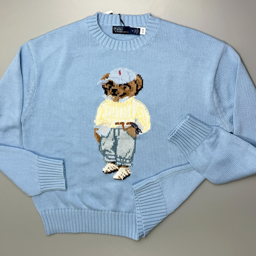 POLO RALPH LAUREN Light Blue Polo Bear Crewneck Pullover Women’s Size S – NWT