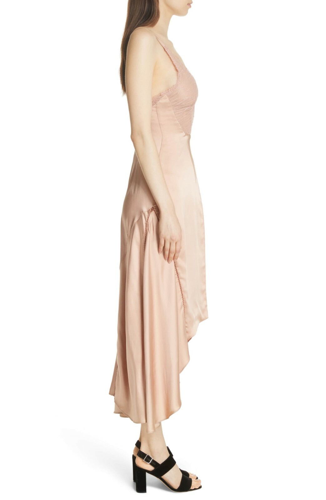 JONATHAN SIMKHAI Bronze Rose Gold Lace Trim Asymmetric Cocktail Dress 10 US NWD