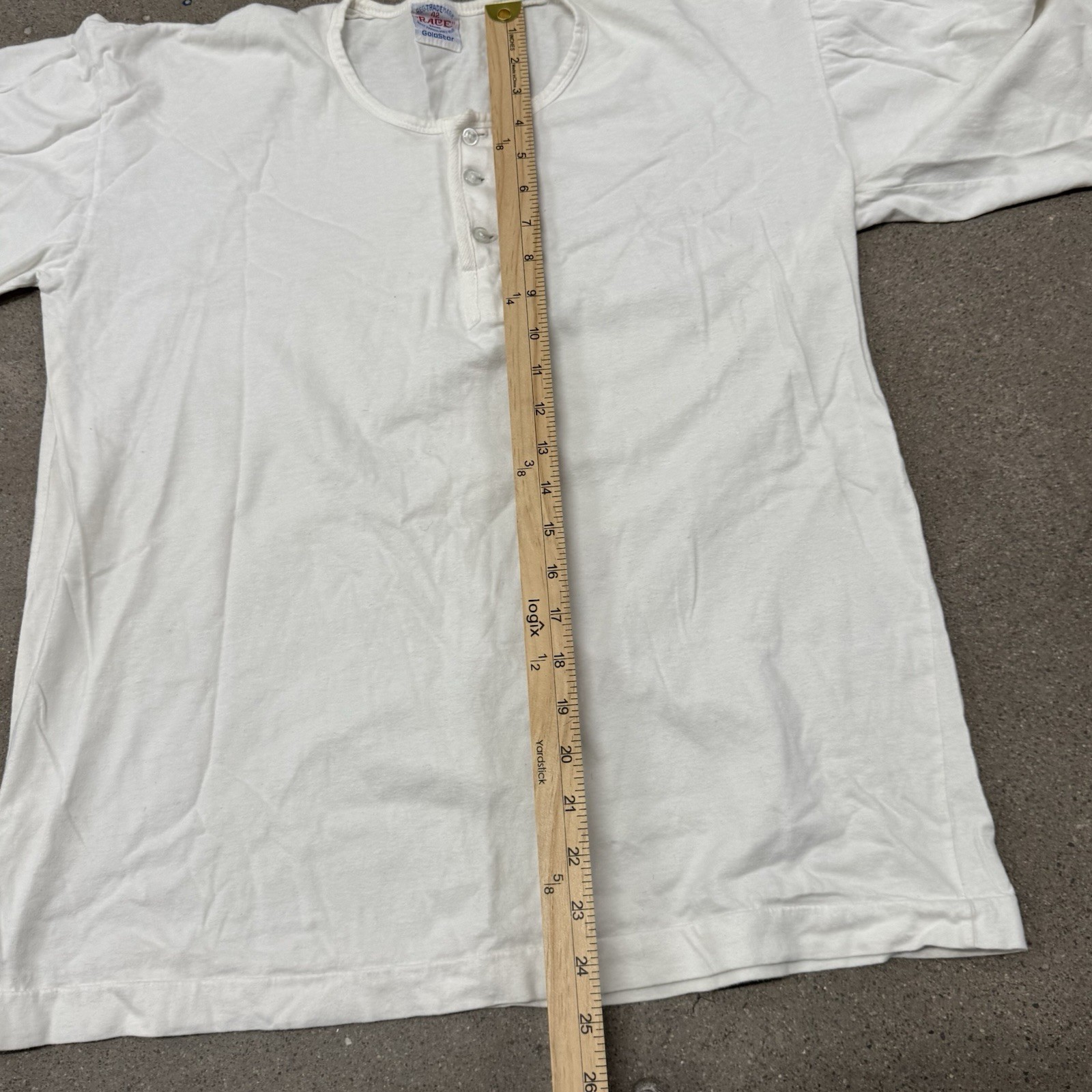 Vtg 60s 70s Race Brand Goldstar Henley T-Shirt Mens 42 white long sleeve