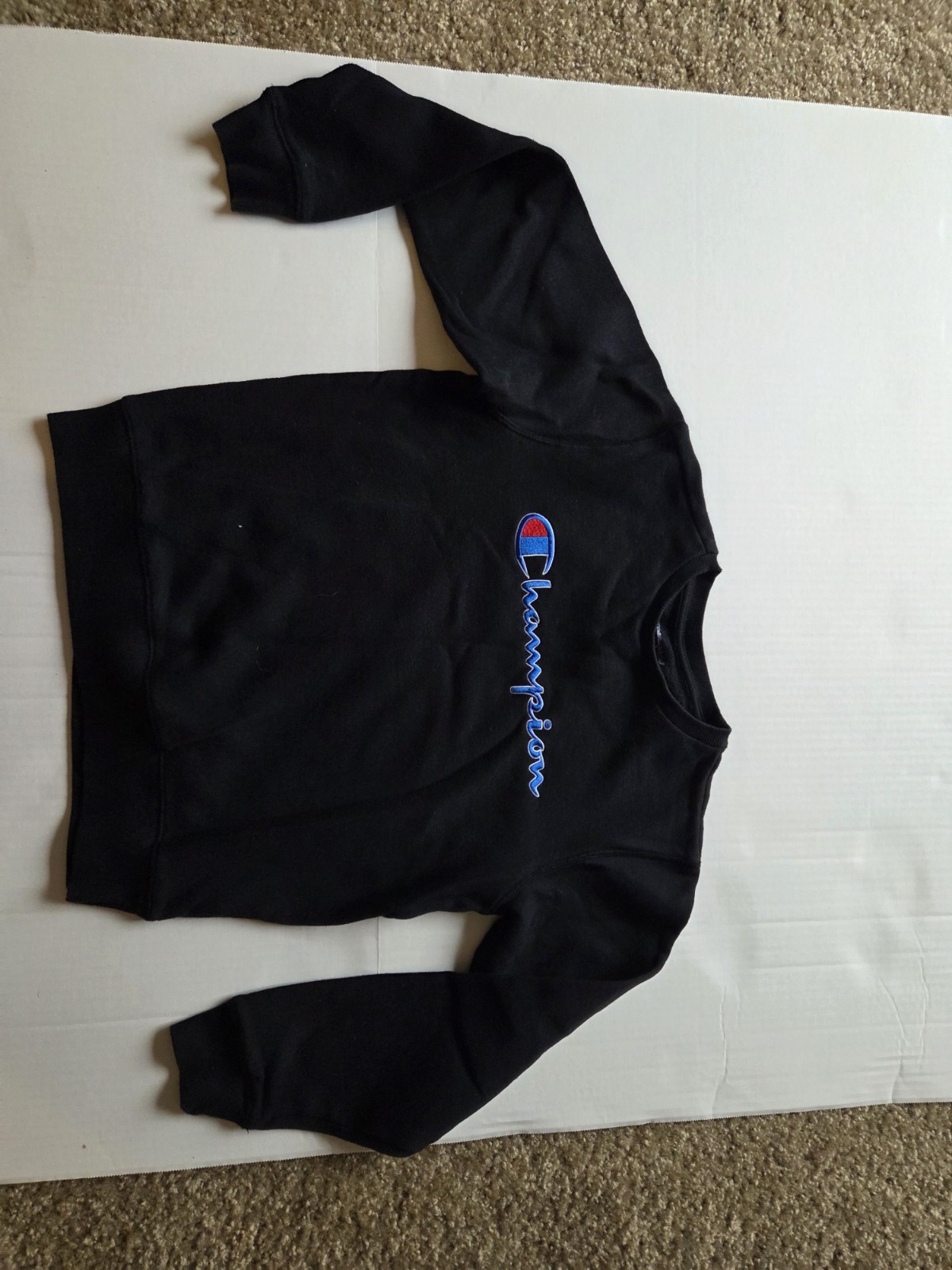 Champion crewneck sweatshirt in black with the embroidered script logo