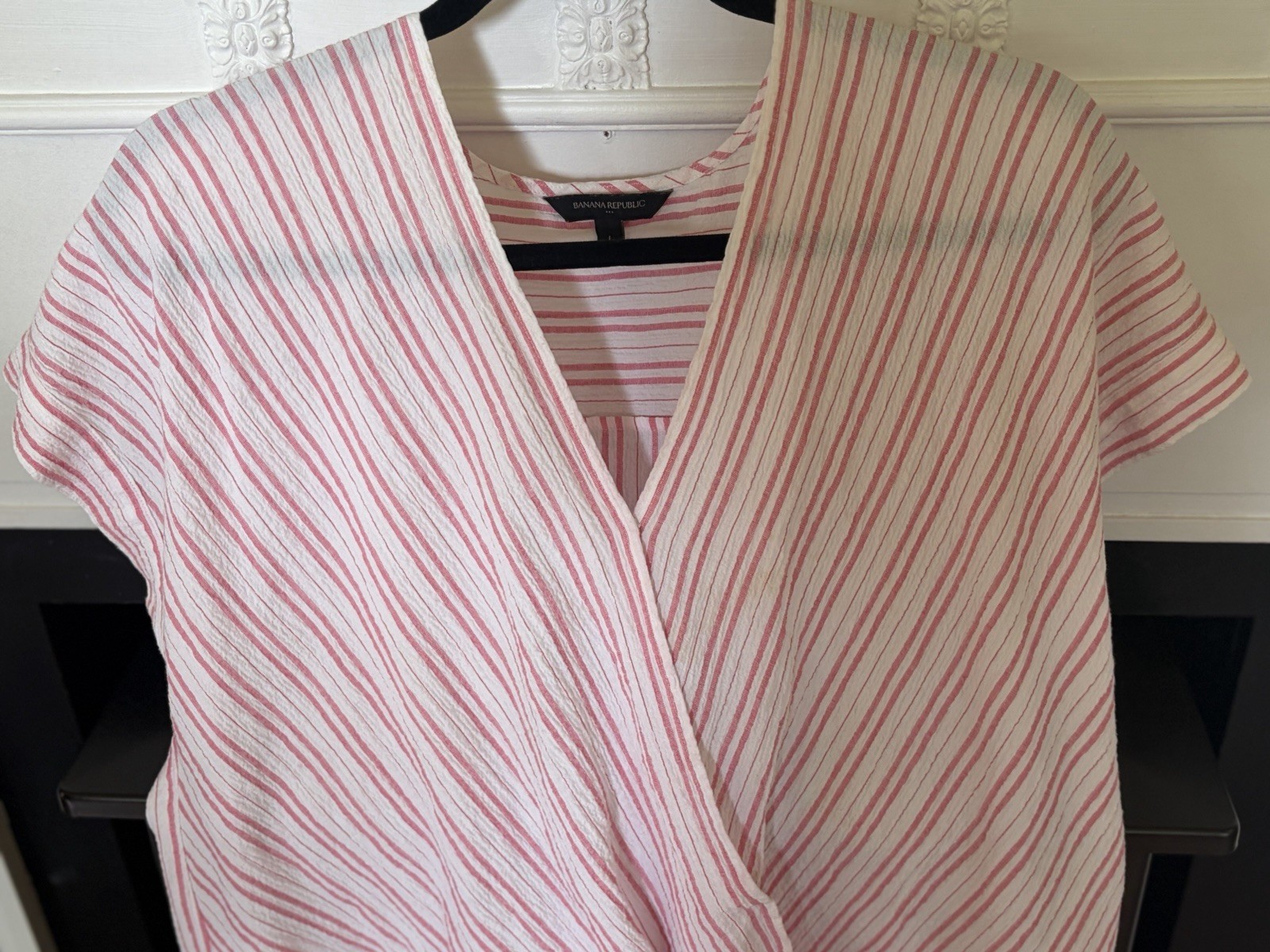 Banana Republic Womens Pink Striped Shirt Gathered Waist Size L