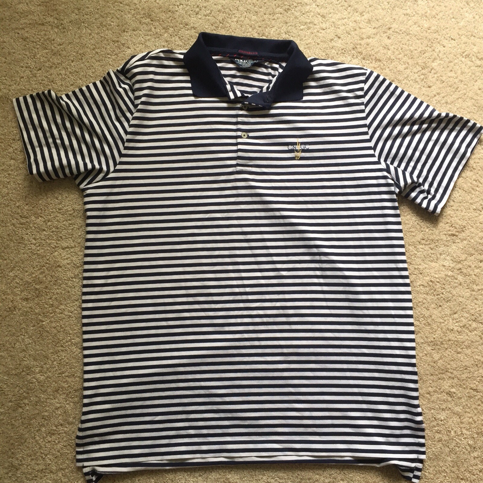 Ralph Lauren Polo Golf Performance Polo Shirt Mens XL Blue, White Sripes