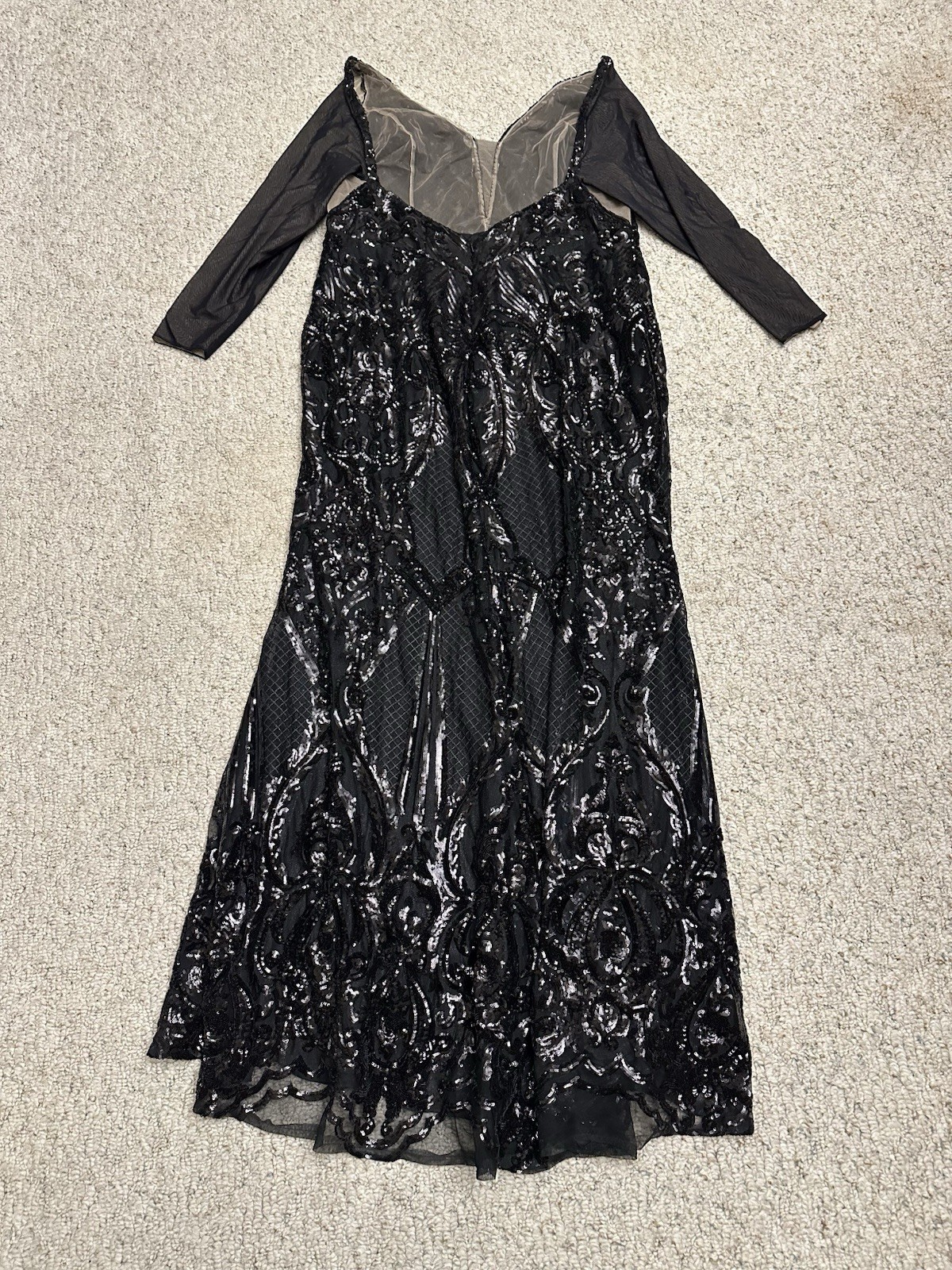 Morilee Madeline Gardner Black Sequin Evening Gown Mesh Sleeves Formal Dress 24