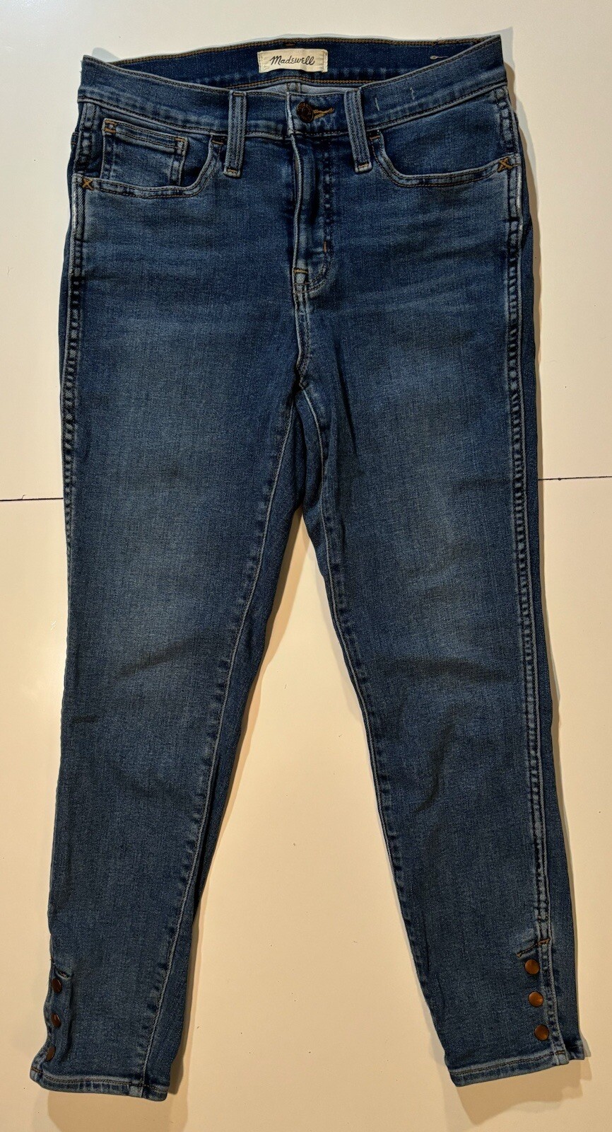 Madewell Jeans Sz 26p Petite 10″ Roadtripper Mid Rise Skinny Zipper Button Denim