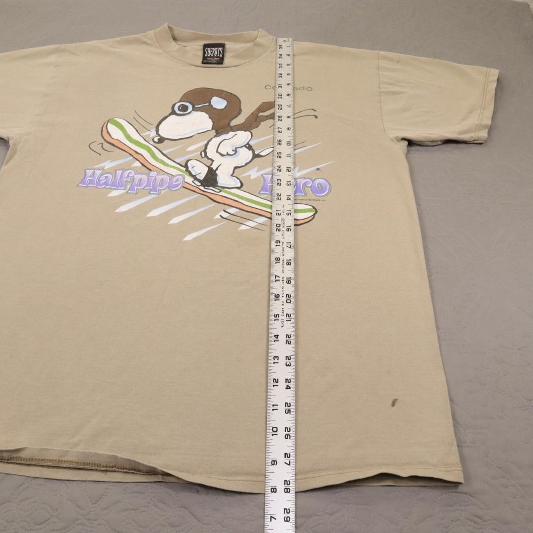 Snoopy Halfpipe Hero Sherry’s Best Shirt Mens Large Beige Colorado Tee Snowboard