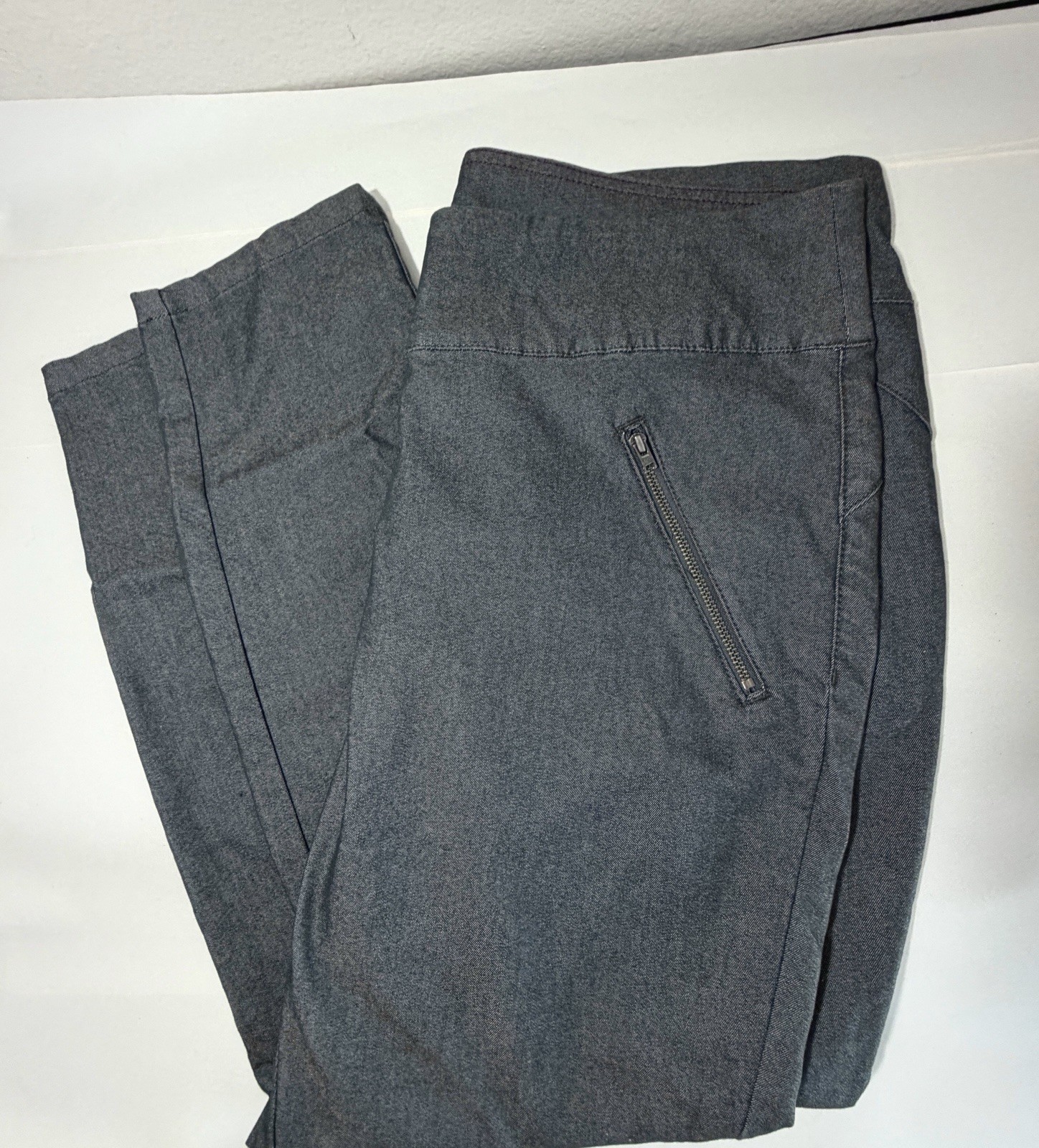 Natural Reflections Pants Size 14 Gray Pull On Zip Pockets Straight Leg Cotton