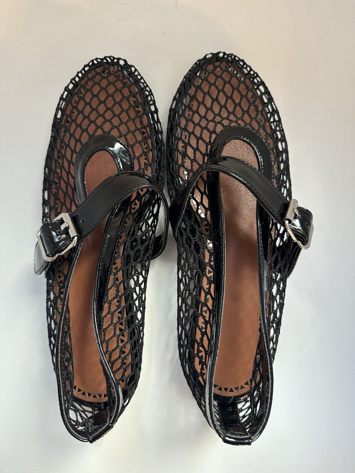Women’s Black Mesh Mary Jane Flats Buckle Strap size 8 US EU 38