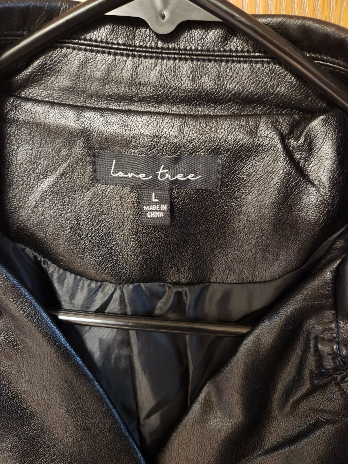 Love Tree Women’s Black Faux Leather Quilted Zip Lined Biker Jacket L