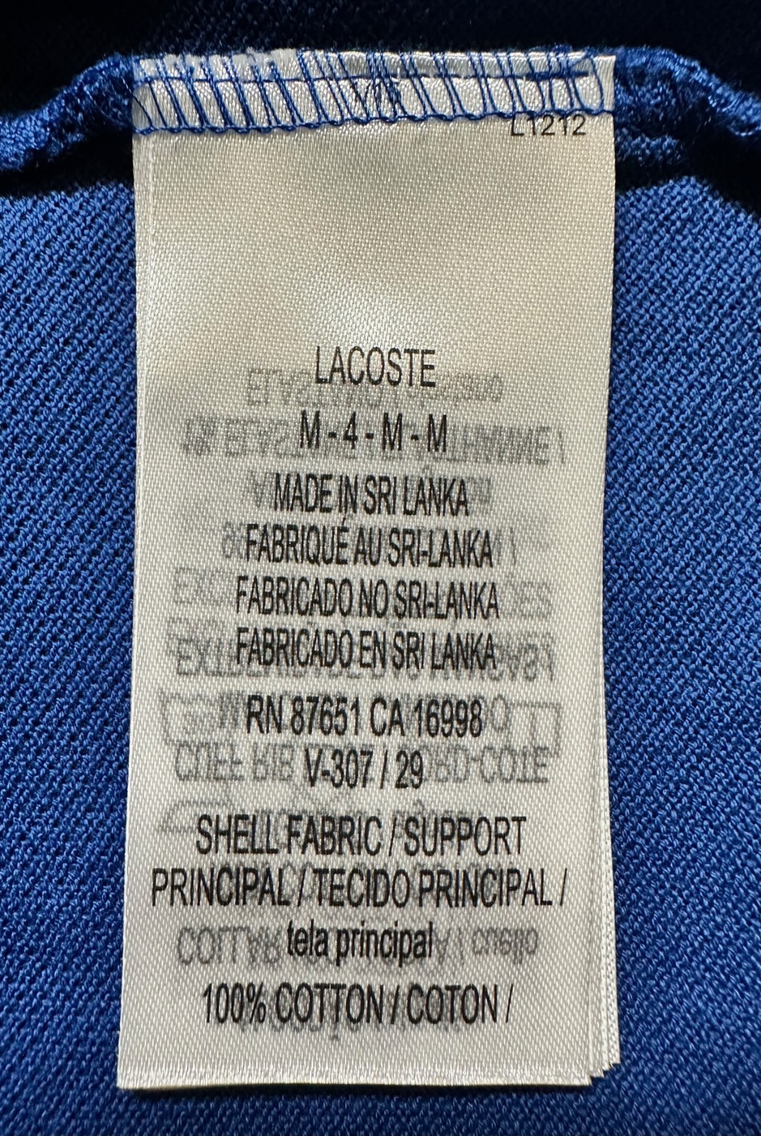 Lacoste Men’s Original Cotton Pique Polo shirt Classic Fit size M/4 Blue NEW