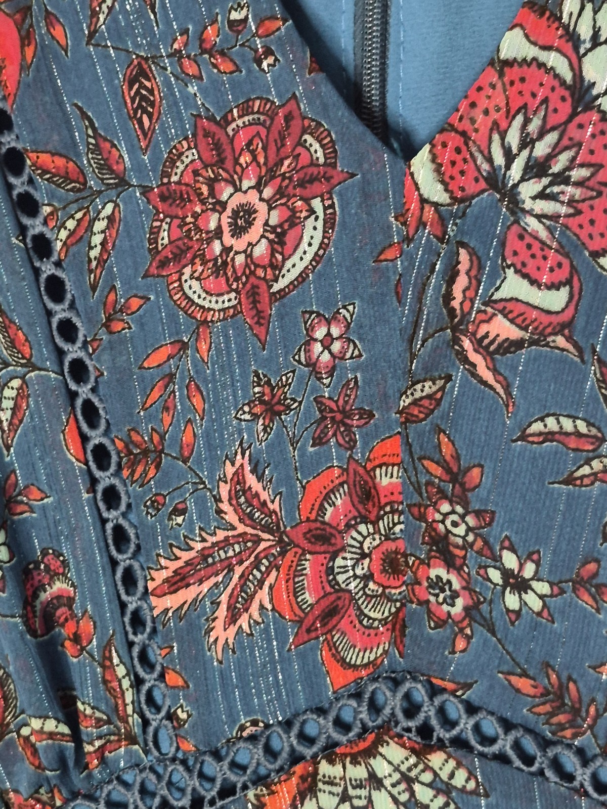 Just Taylor Women’s Sleeveless Dress Sundress US 12 Blue Floral Handkerchief Hem