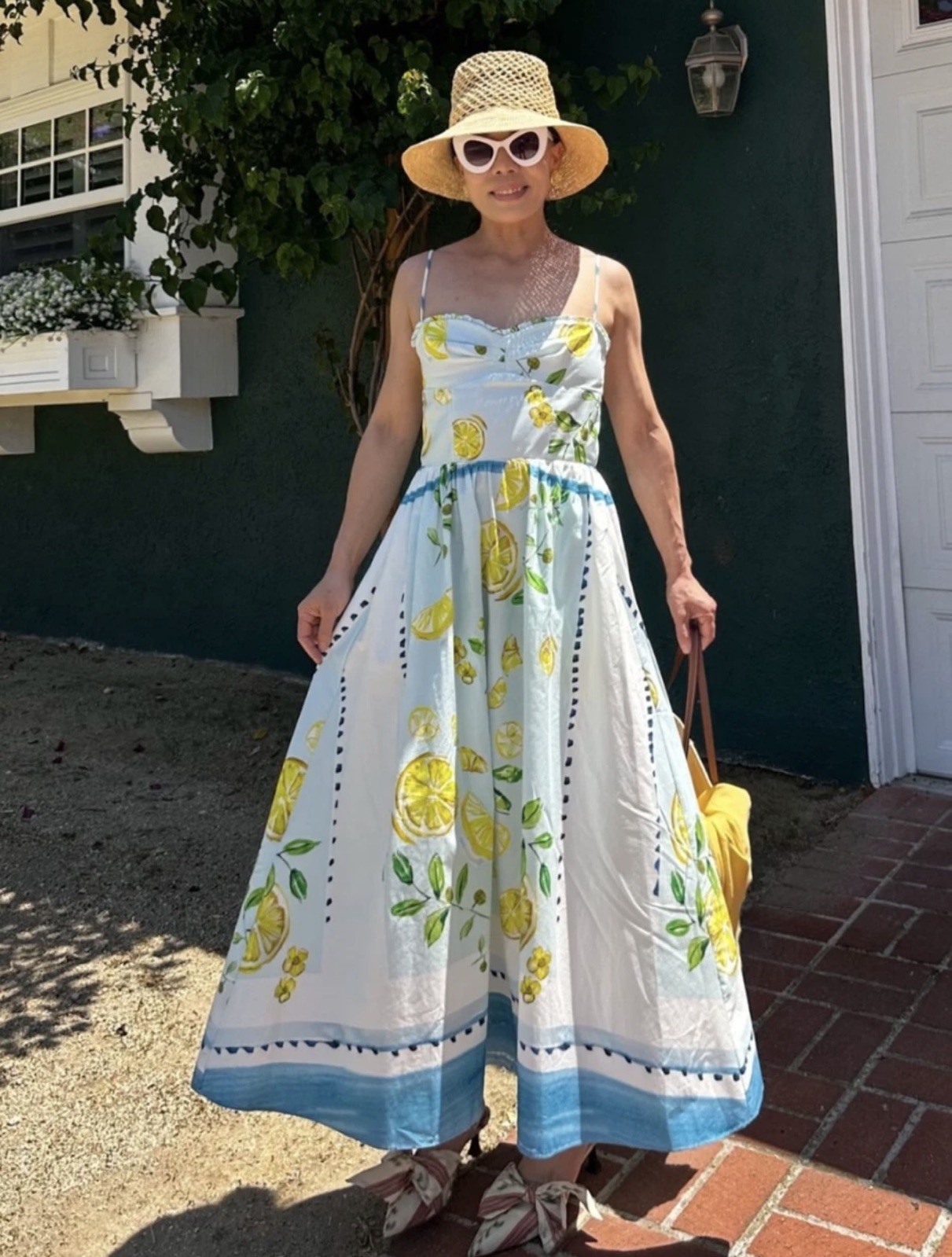 Zara Lemon Print Long Poplin Dress Light Blue Green Size M 3454/347 New