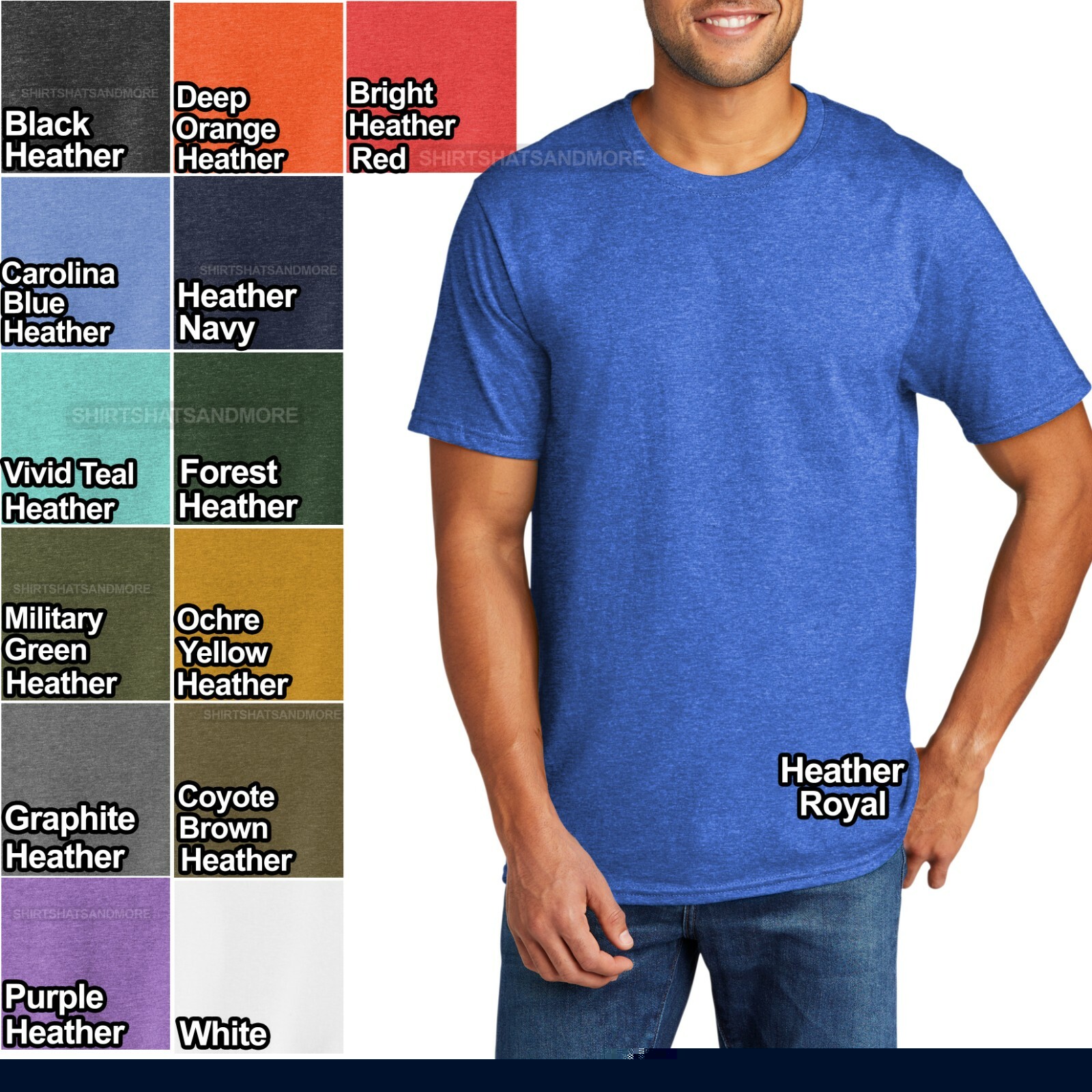 Mens Tri Blend Crew Neck T Shirt Soft Tee T-Shirt S, M, L, XL, 2XL, 3XL, 4XL NEW