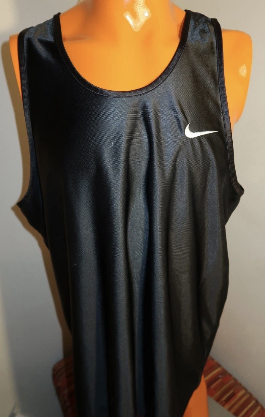 Vintage 90s Nike Basketball Jersey Tank Top XL Satin Black Silky Shiny