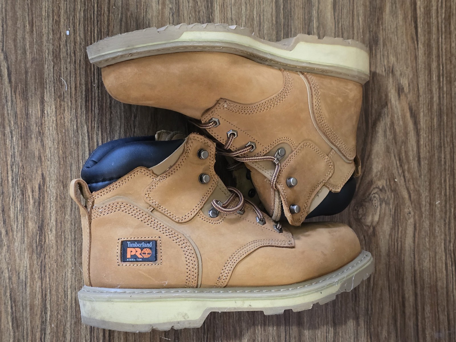 TIMBERLAND PRO Mens Size 9.5 W PitBoss 6″ Steel Toe Work Boots Tan Wheat