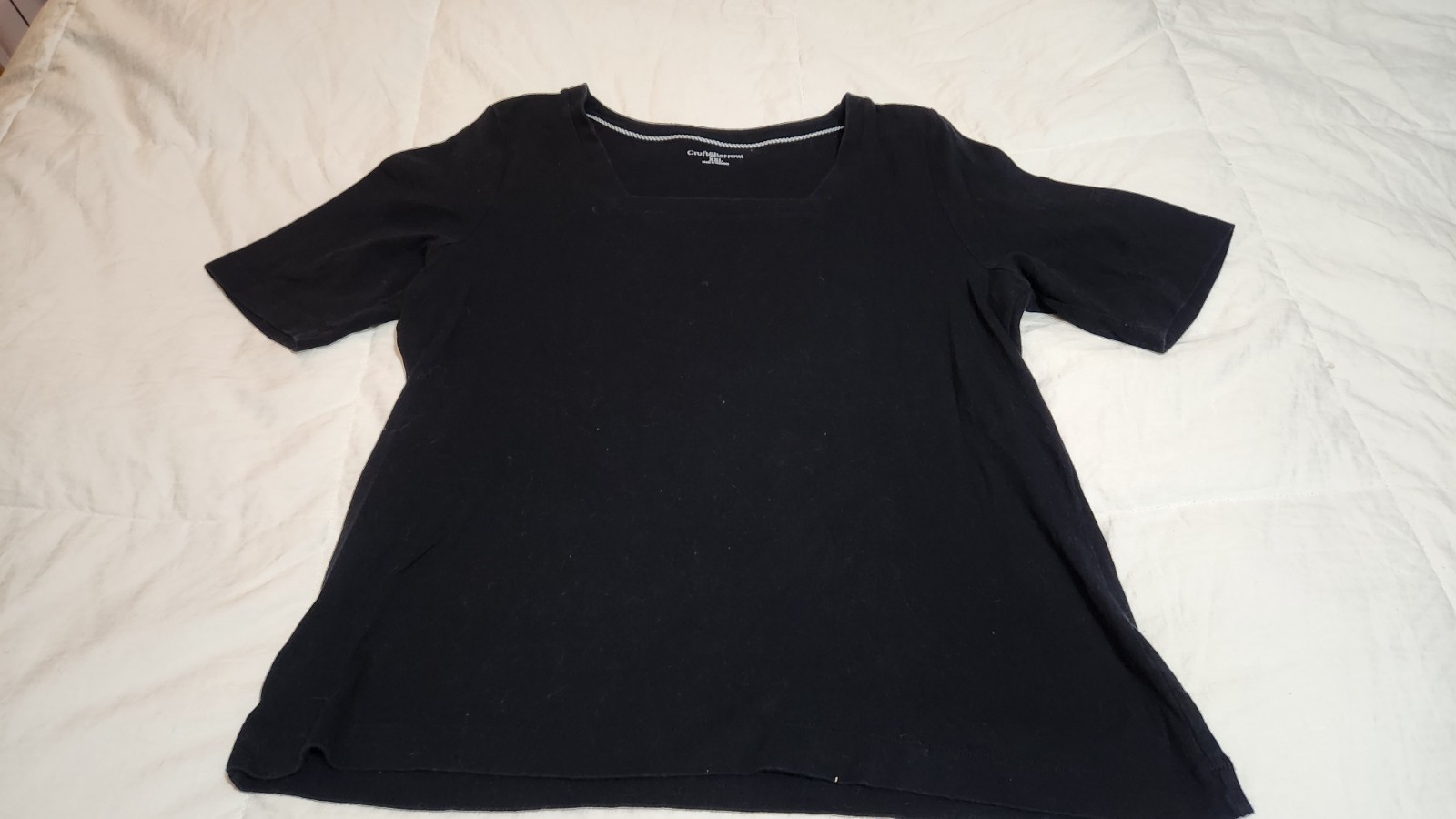 Croft & Barrow 2XL Womens Black T Shirt Square Neck Short Sleeve Cotton Top Plus