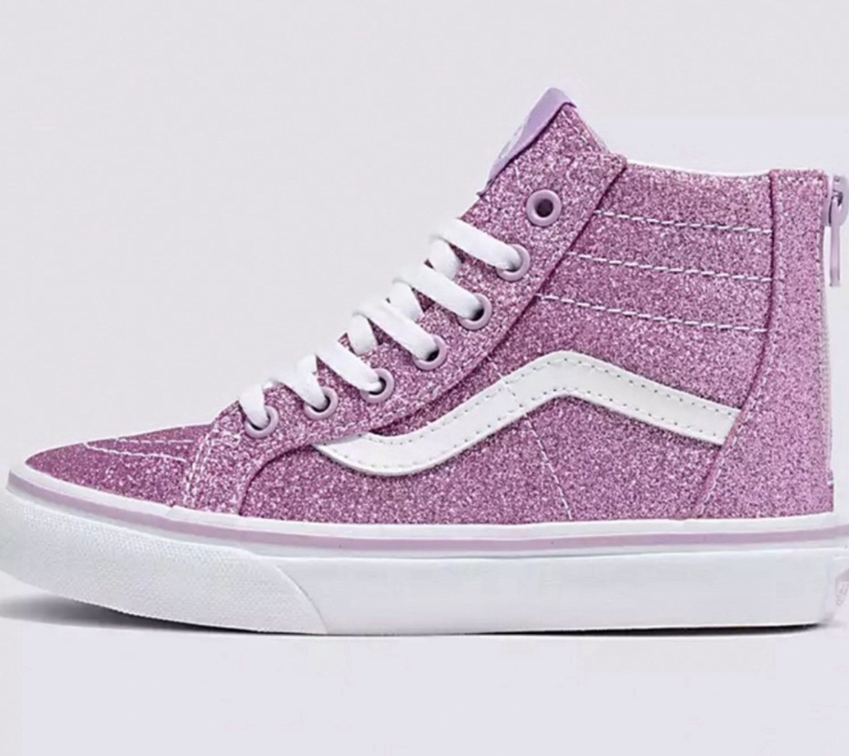 VANS Sk8-Hi Kids High Top Sneakers Purple/White Glitter Lace Up Zip US 2.5