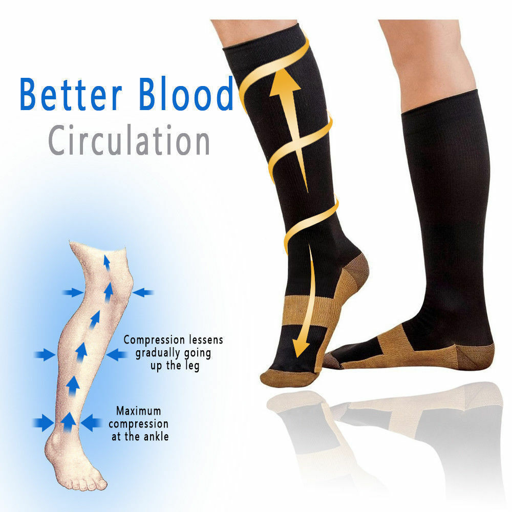 10 Pairs Copper Compression Socks 20-30mmHg Graduated Support Mens Womens S-XXL