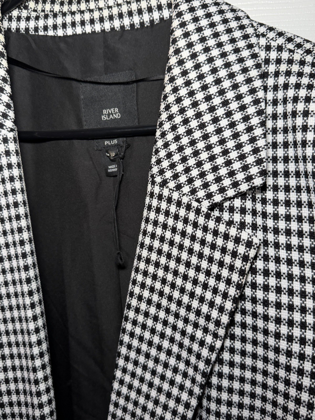 River Island Plus 22 Black/White Check Double Breasted Blazer