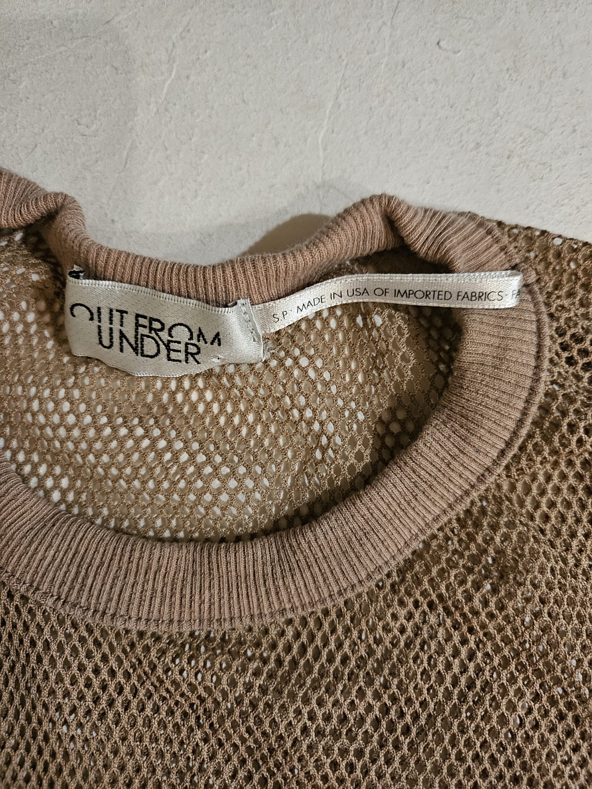 Out From Under – Nude Sheer Mesh Long-Sleeve Fishnet Top with Crew Neckline
