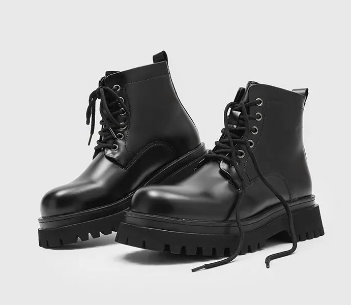 Motorcycle Men’s Platform Thick Sole Ankle Boots Lace Up Shoes Biker Oversize