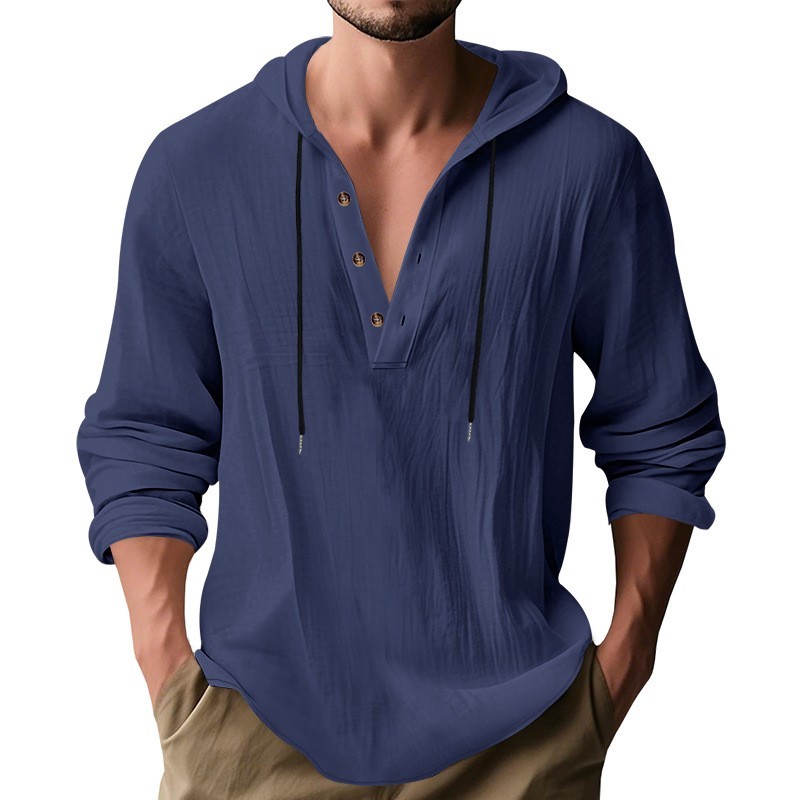Mens Cotton Linen Hoodie Shirt Casual Long Sleeve Beach Pullover Summer Top