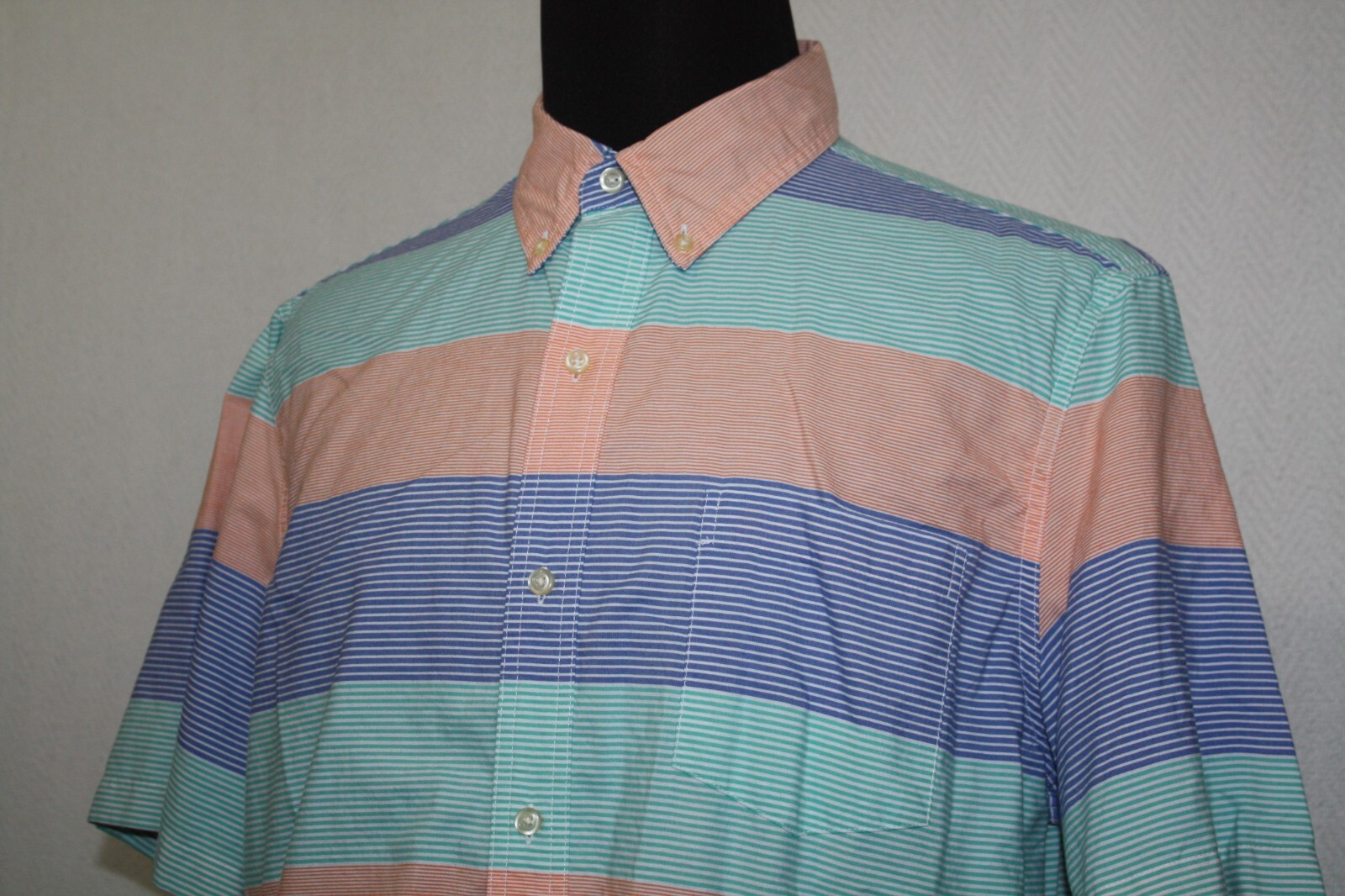 CHAPS Sz XL Lightweight Easy Care Bright Colorblock Stripe Button Front Shirt