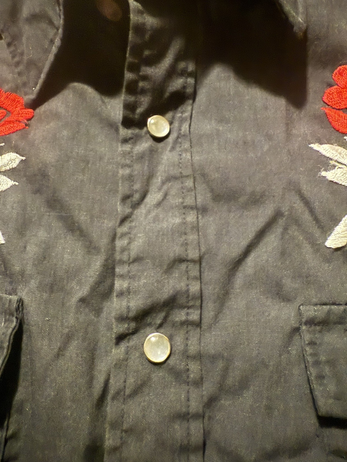 VTG authentic western Youngblood Embroidered Roses WesternShirt Black L Pearl70s