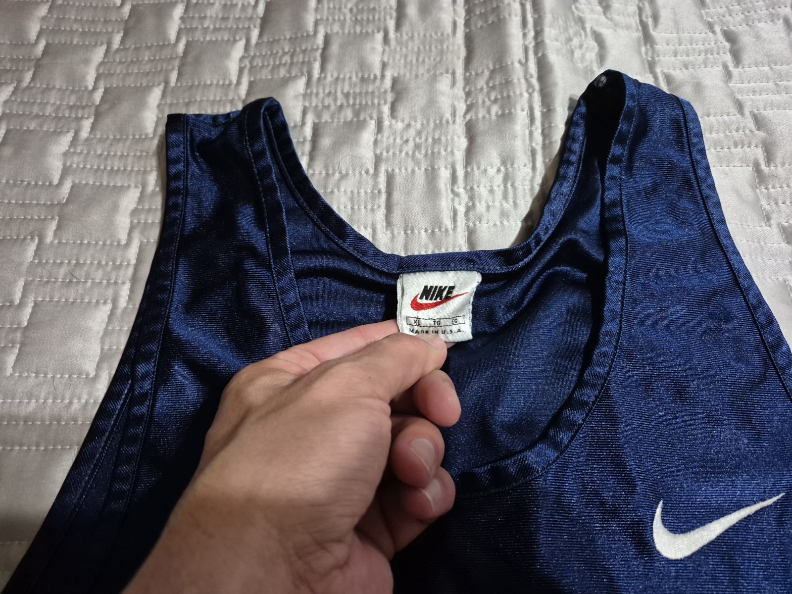 Vintage 90s Nike Basketball Jersey Tank Top XL Satin Navy Blue Silky Shiny