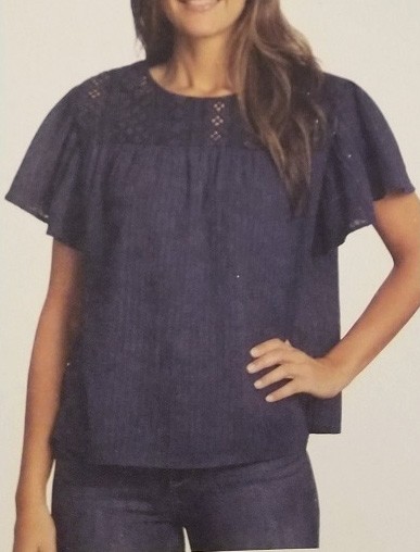 Ella Moss Women’s Size Medium (10-12) Keyhole Back Blouse, Mood Indigo Blue