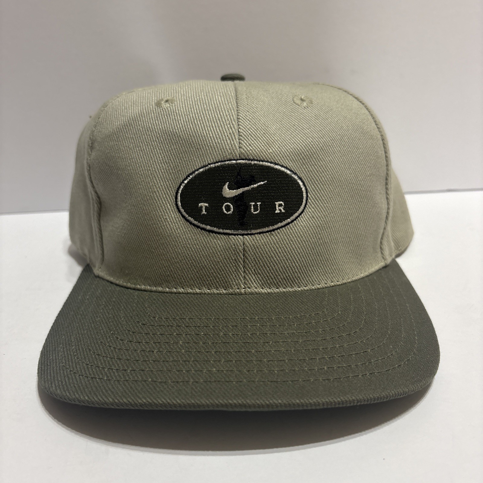 Vintage Nike Tour Hat Cap Snapback Green Tan Golf Tour Logo Golfing