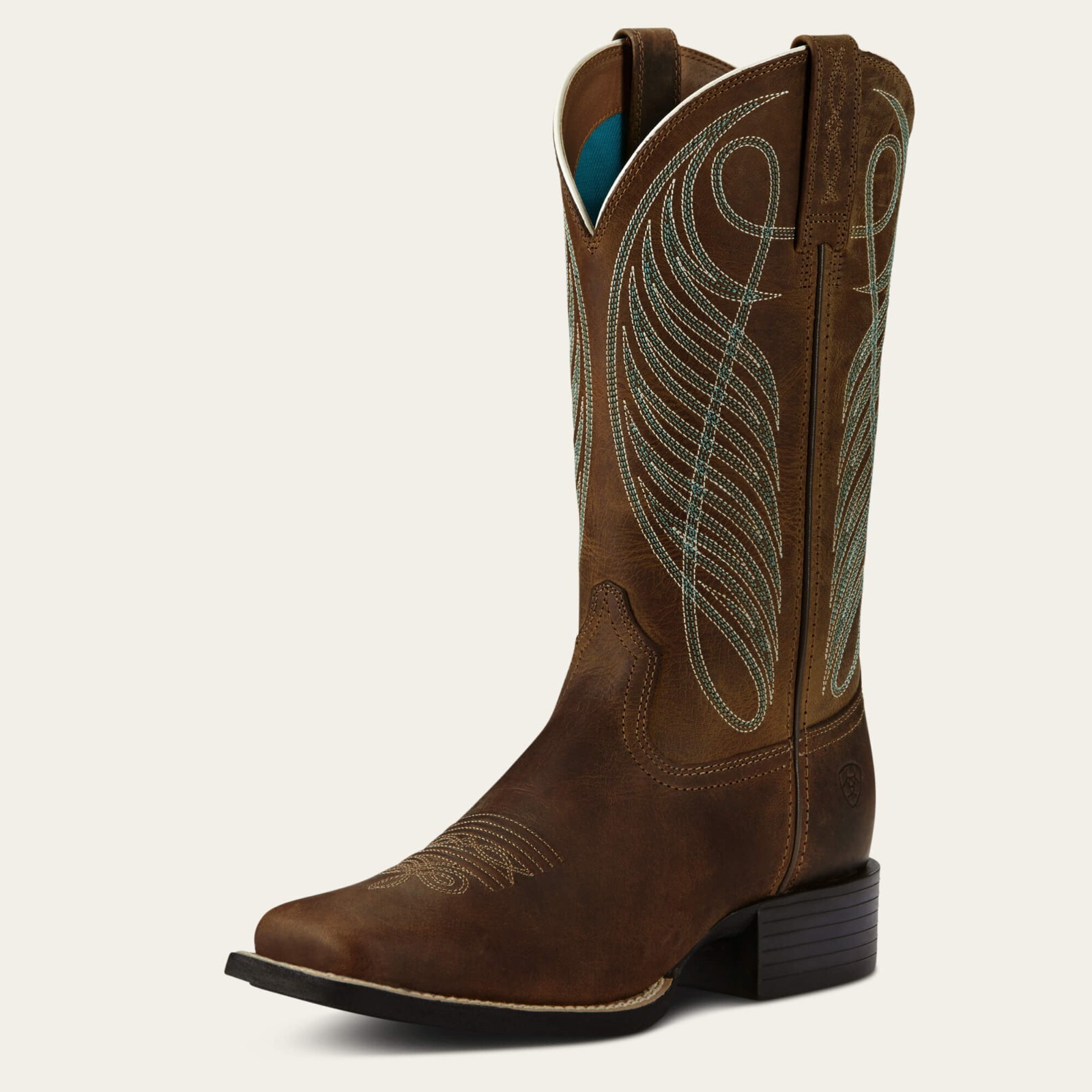 with box Ariat Ladies Round Up Powder Brown Boot 10018528 G1N