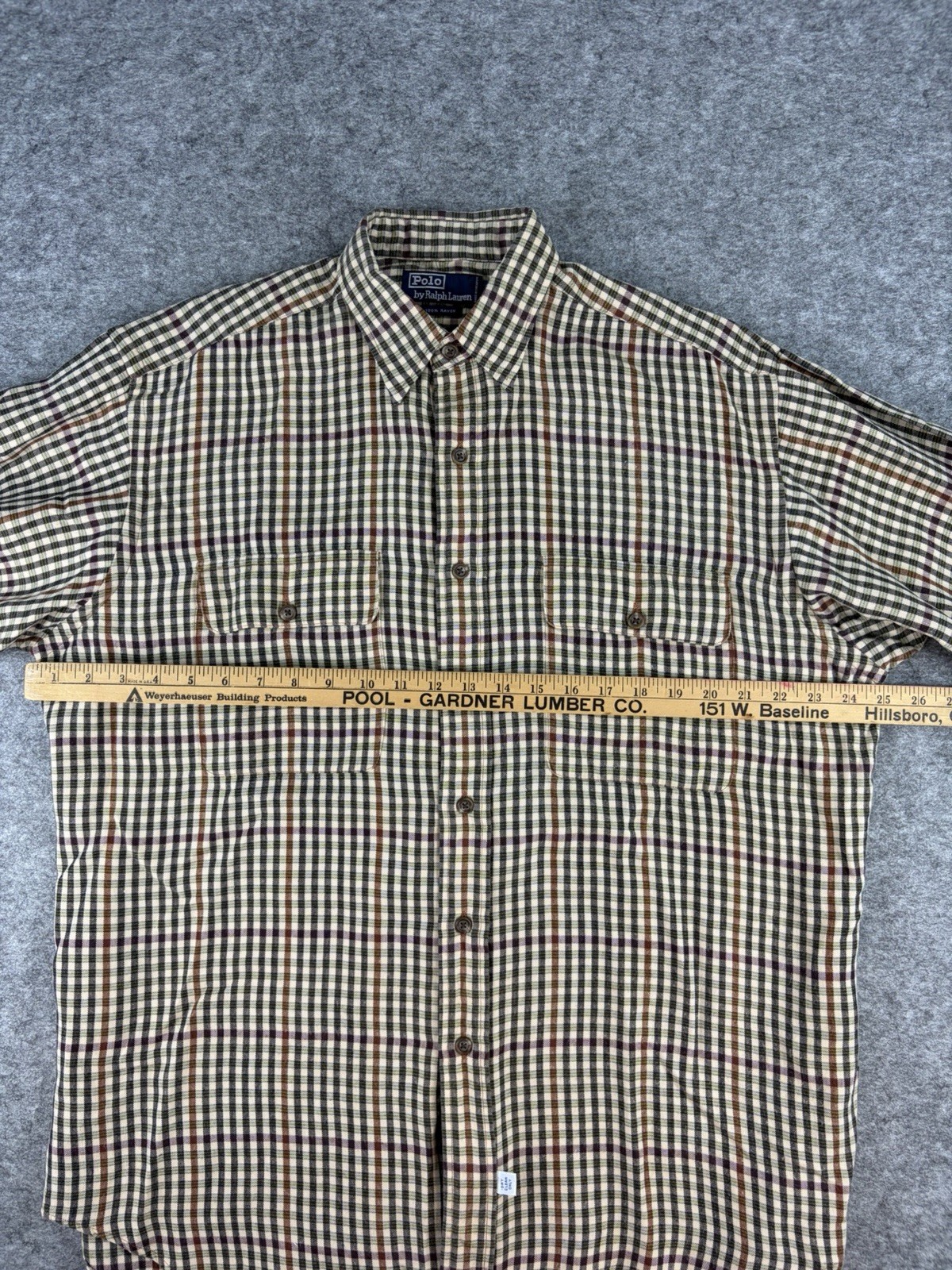 Vintage Polo Ralph Lauren Shirt 90s Long Sleeve Mens Medium Check 100% Rayon