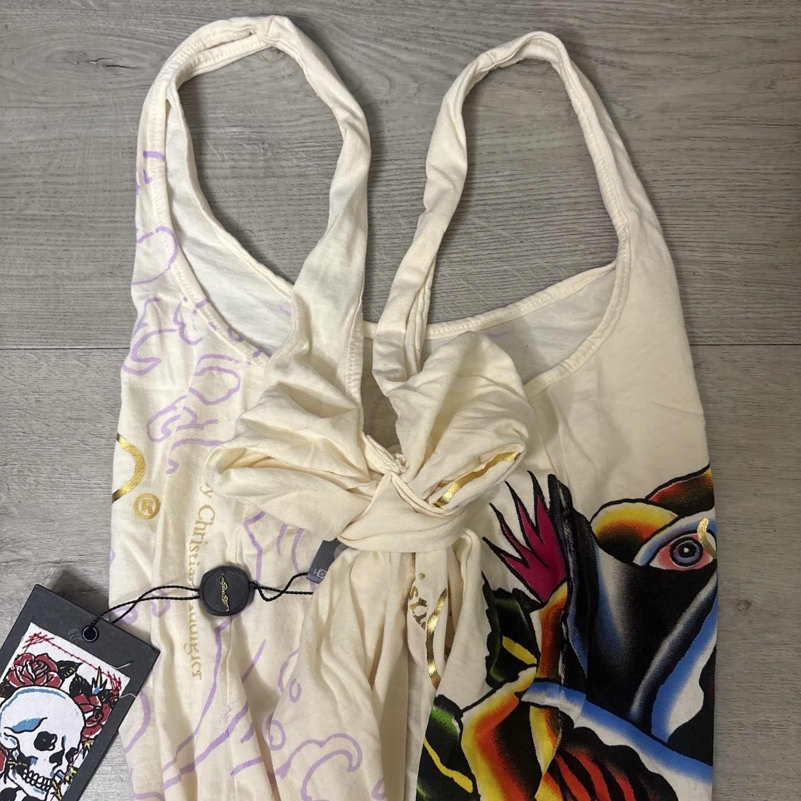 RARE Vintage Ed Hardy By Christian Audigier Babydoll Bow Adjustable Dress Top OS