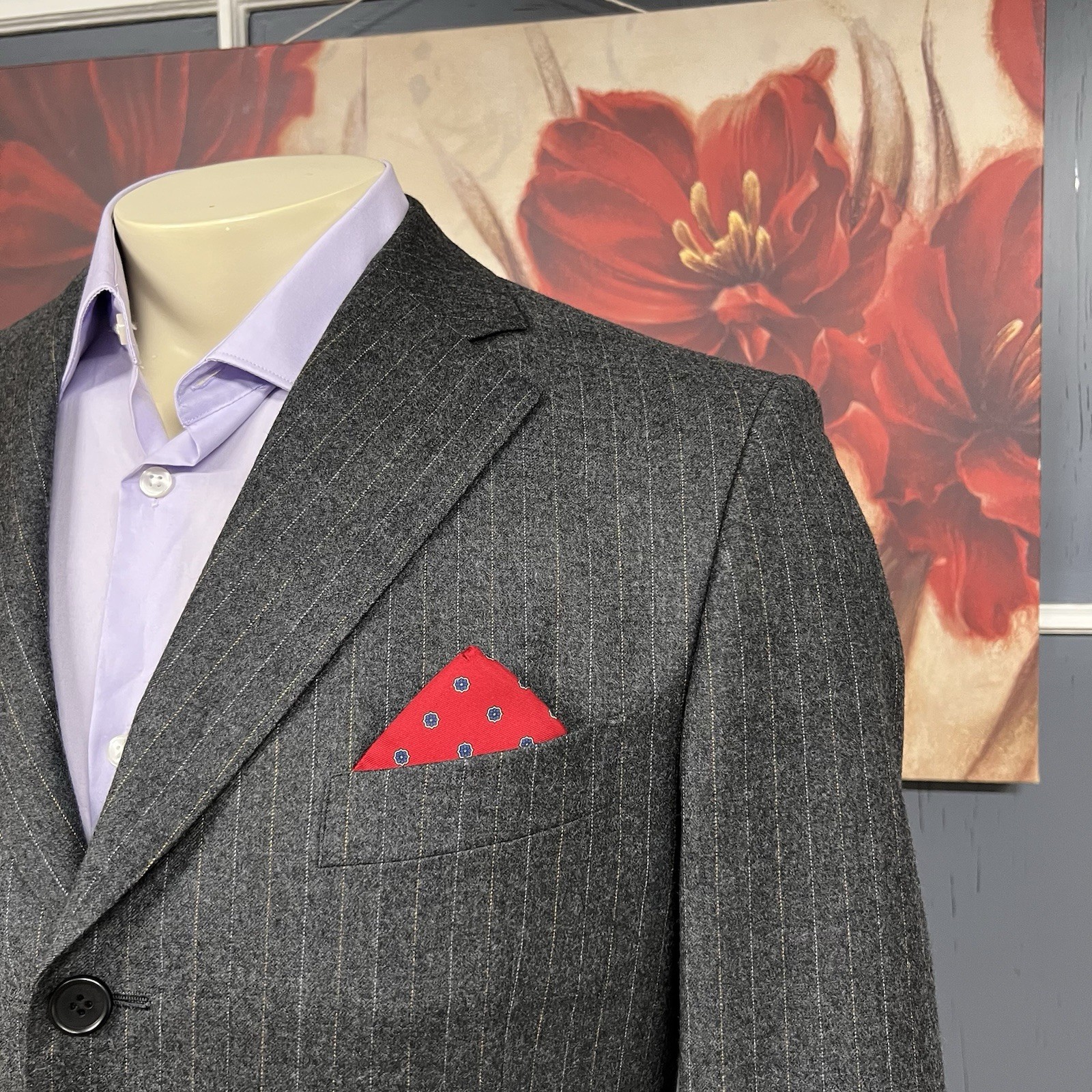 Custom Ermenegildo Zegna Suit 40S Short Cuffed Pleated 32×30 Gray/Orange Flannel