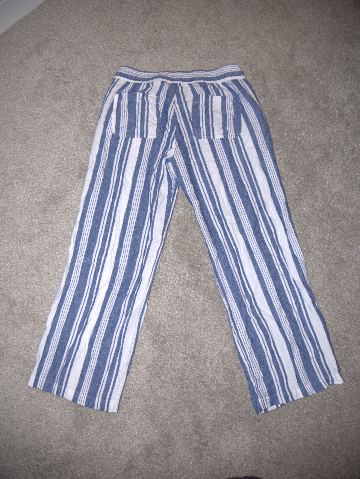 Old Navy High Rise Wide Leg Linen Pants Womens Small Blue Striped Pockets Small