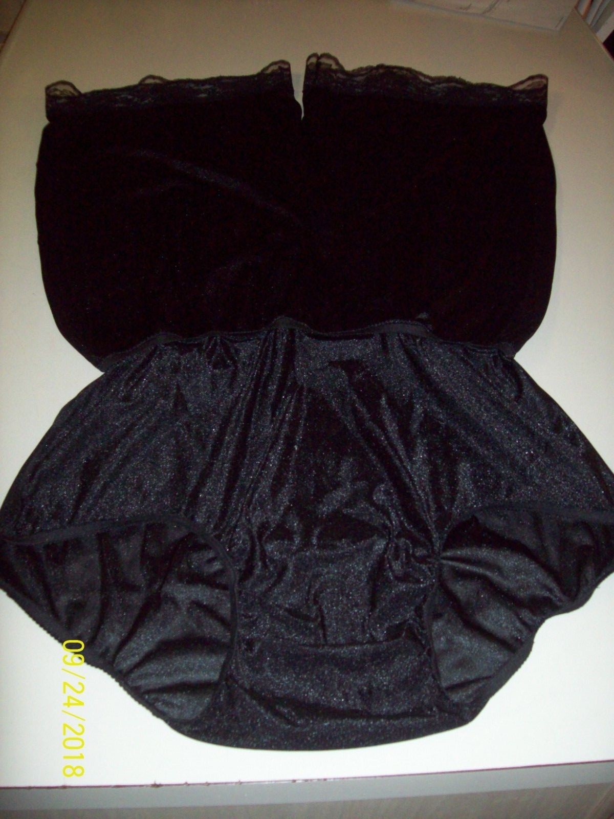 BLACK NYLON TRICOT Long Boxers EXTRA LACY PETTIPANTS & PANTY * 30-44″ Waistband